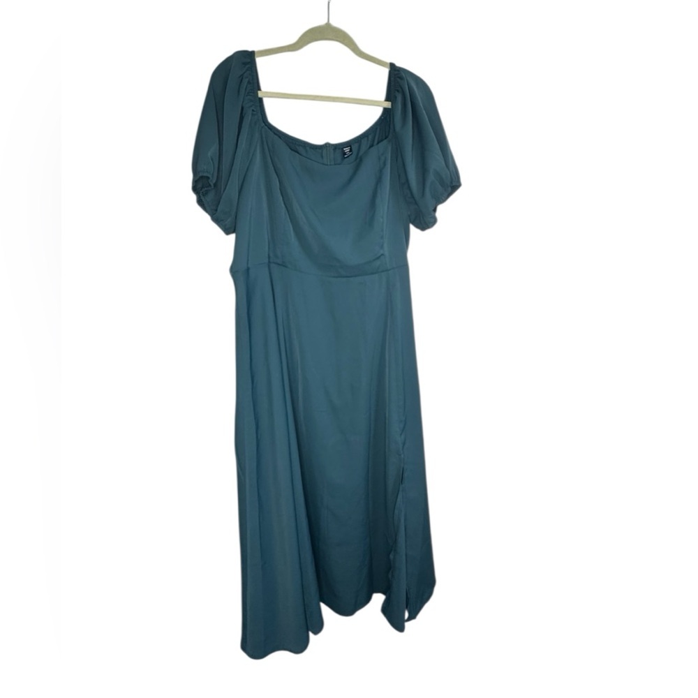 Plus Size Green Puff Sleeve Midi Dress 4X – Holiday Party / Wedding Guest